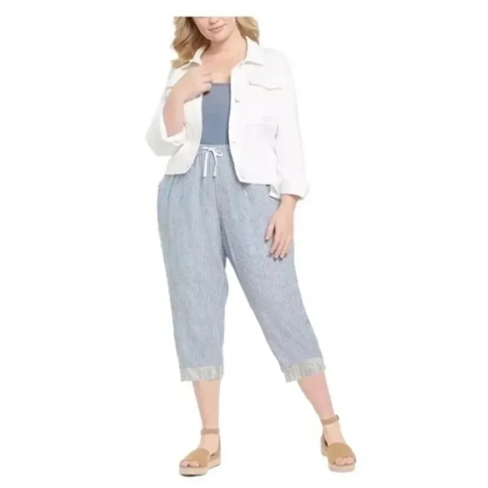 LANE BRYANT NWT Soft Striped Chambray Cropped Pants Size 26W 28W
